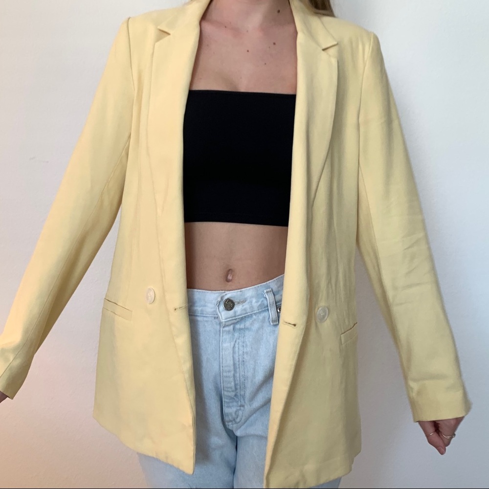 yellow linen blazer